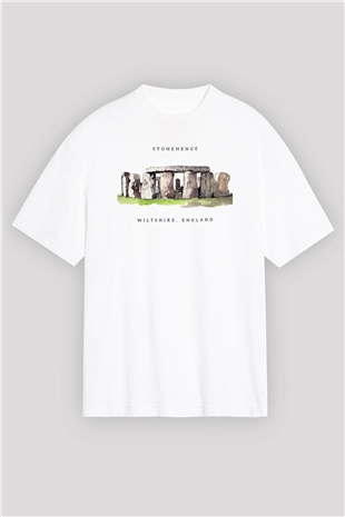 Stonehenge Beyaz Oversize Tişört Oversize T-shirt - TişörtFabrikası