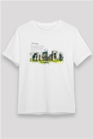 Stonehenge Beyaz Unisex Tişört T-Shirt - TişörtFabrikası
