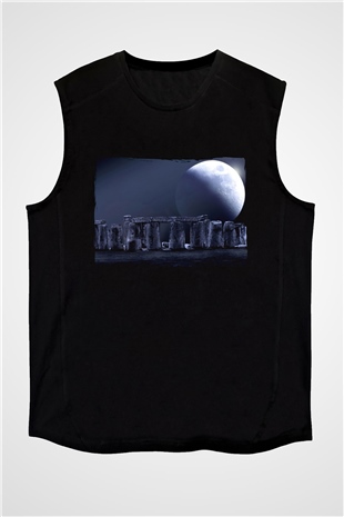Stonehenge Siyah Unisex Kolsuz Tişört