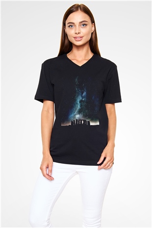Stonehenge Siyah Unisex V Yaka Tişört