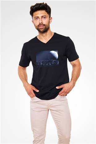 Stonehenge Siyah Unisex V Yaka Tişört