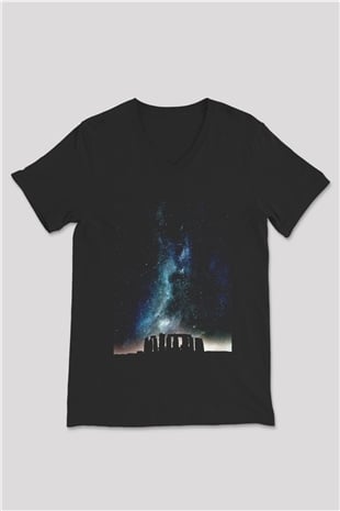 Stonehenge Siyah Unisex V Yaka Tişört