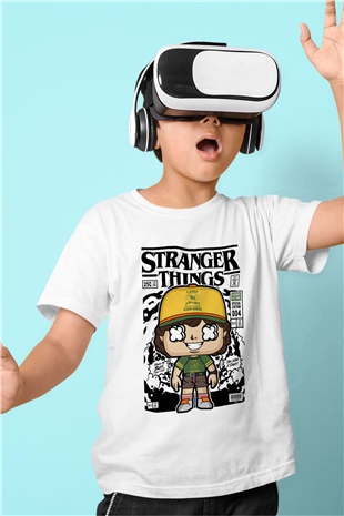 Stranger Things Baskılı Unisex Beyaz Çocuk Tişört