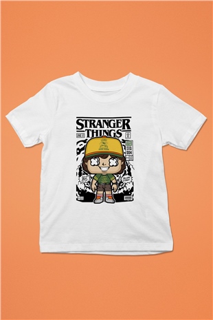 Stranger Things Baskılı Unisex Beyaz Çocuk Tişört