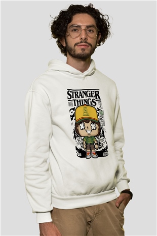 Stranger Things Baskılı Unisex Beyaz Hoodie