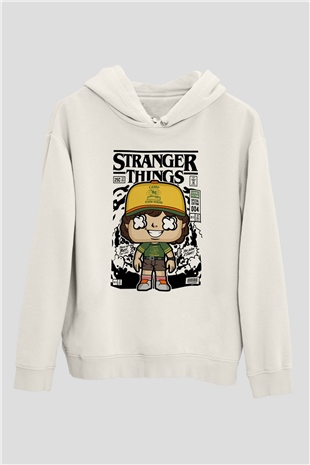Stranger Things Baskılı Unisex Beyaz Hoodie
