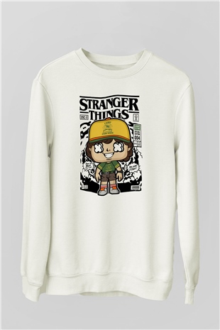 Stranger Things Baskılı Unisex Beyaz Sweatshirt