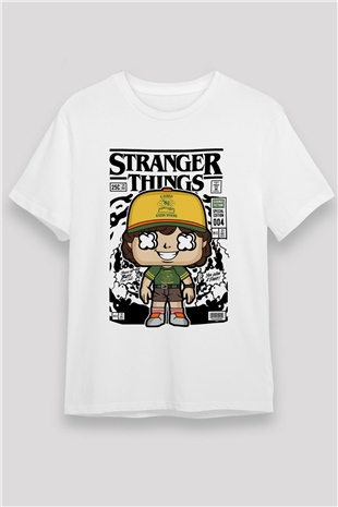 Stranger Things Baskılı Unisex Beyaz Tişört