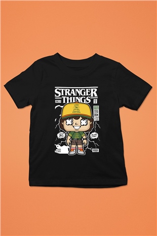Stranger Things Baskılı Unisex Siyah Çocuk Tişört