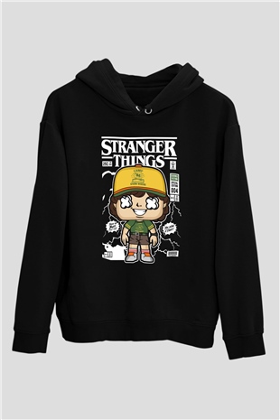 Stranger Things Baskılı Unisex Siyah Hoodie