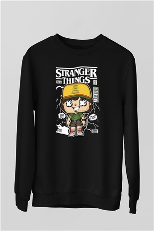 Stranger Things Baskılı Unisex Siyah Sweatshirt