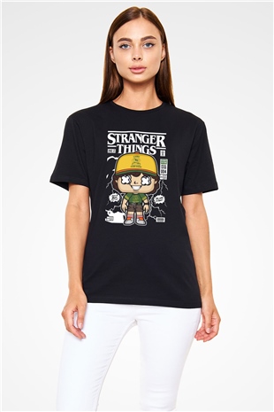 Stranger Things Baskılı Unisex Siyah Tişört