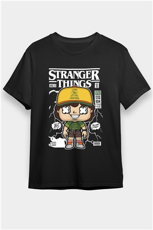 Stranger Things Baskılı Unisex Siyah Tişört