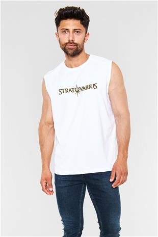 Stratovarius Baskılı Beyaz Unisex Kolsuz Tişört - Tshirt