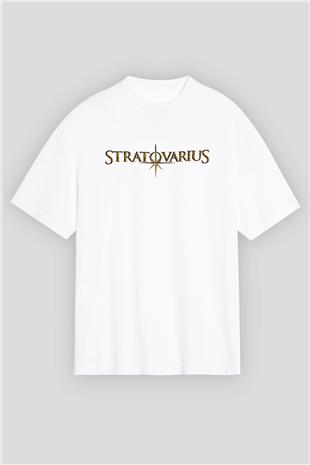 Stratovarius Baskılı Beyaz Unisex Oversize Tişört - Tshirt