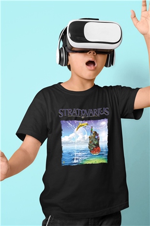 Stratovarius Baskılı Unisex Siyah Çocuk Tişört - Tshirt