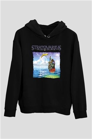 Stratovarius Baskılı Unisex Siyah Kapüşonlu Sweatshirt
