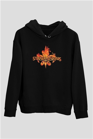 Stratovarius Baskılı Unisex Siyah Kapüşonlu Sweatshirt