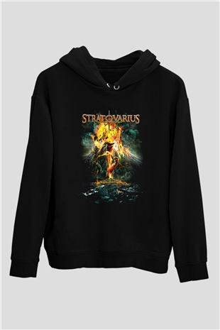 Stratovarius Baskılı Unisex Siyah Kapüşonlu Sweatshirt