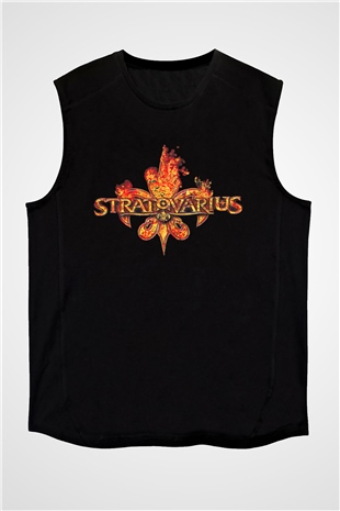 Stratovarius Baskılı Unisex Siyah Kolsuz Tişört - Tshirt