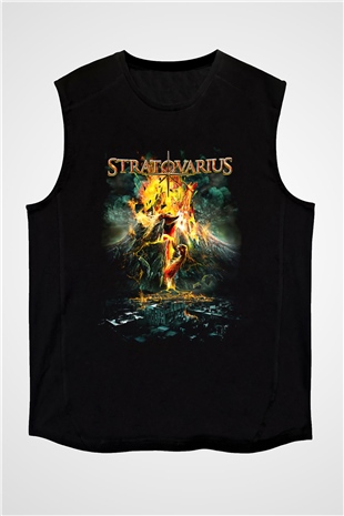Stratovarius Baskılı Unisex Siyah Kolsuz Tişört - Tshirt