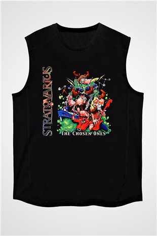 Stratovarius Baskılı Unisex Siyah Kolsuz Tişört - Tshirt