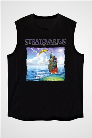 Stratovarius Baskılı Unisex Siyah Kolsuz Tişört - Tshirt