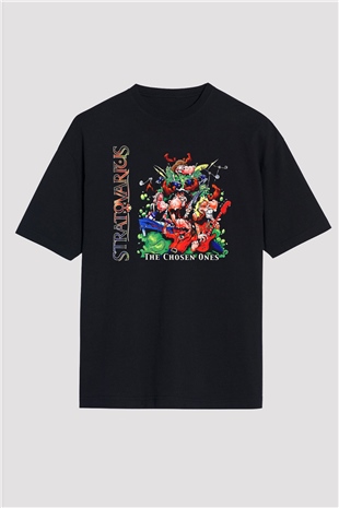 Stratovarius Baskılı Unisex Siyah Oversize Tişört - Tshirt