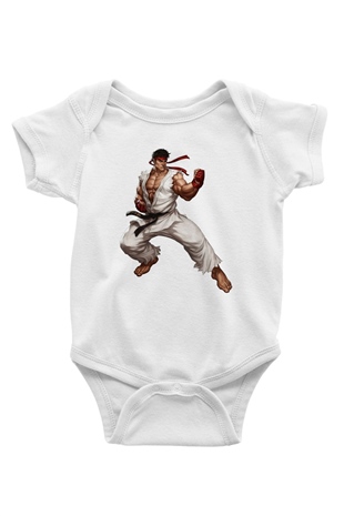 Street Fighter Baskılı Beyaz Unisex Bebek Body - Zıbın