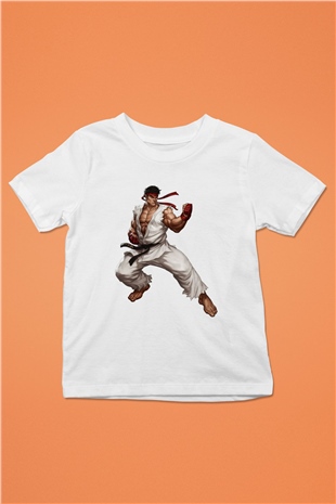 Street Fighter Baskılı Beyaz Unisex Çocuk Tişört