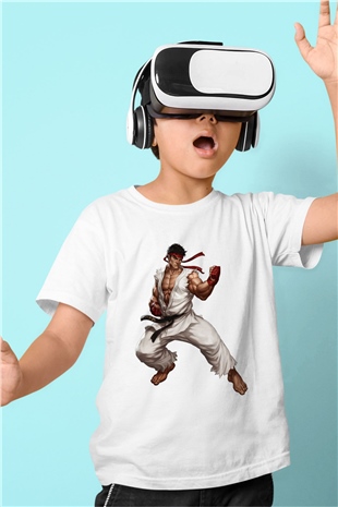 Street Fighter Baskılı Beyaz Unisex Çocuk Tişört