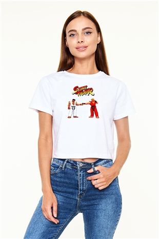 Street Fighter Beyaz   Crop Top Tişört