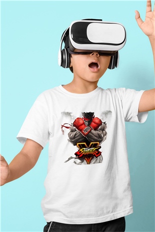 Street Fighter Beyaz Unisex Çocuk Tişört