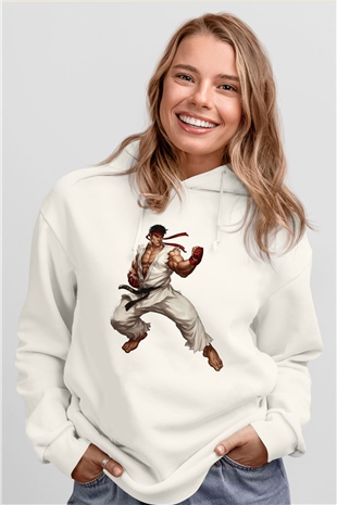 Street Fighter Beyaz Unisex Hoodie