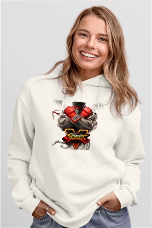 Street Fighter Beyaz Unisex Hoodie