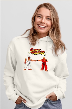 Street Fighter Beyaz Unisex Hoodie