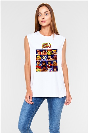 Street Fighter Beyaz Unisex  Kolsuz Tişört