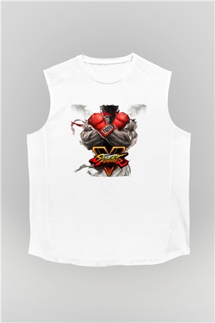 Street Fighter Beyaz Unisex Kolsuz Tişört
