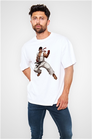 Street Fighter Beyaz Unisex Oversize Tişört T-Shirt