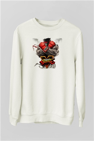 Street Fighter Beyaz Unisex Sweatshirt