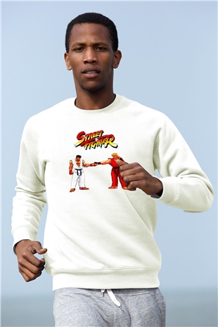 Street Fighter Beyaz Unisex  Sweatshirt