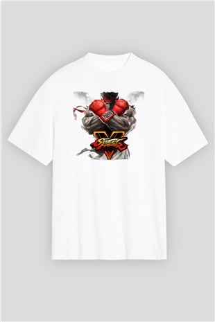 Street Fighter Beyaz Oversize Tişört Oversize T-shirt