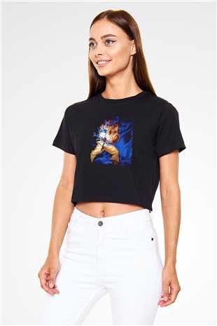 Street Fighter Siyah  Crop Top Tişört