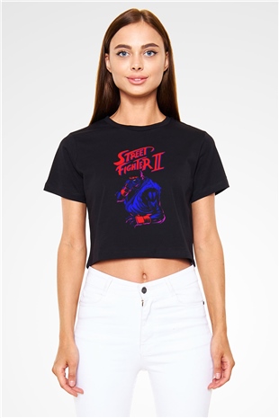 Street Fighter Siyah   Crop Top Tişört