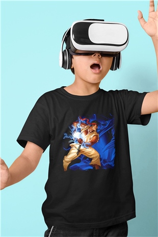 Street Fighter Siyah Unisex Çocuk Tişört