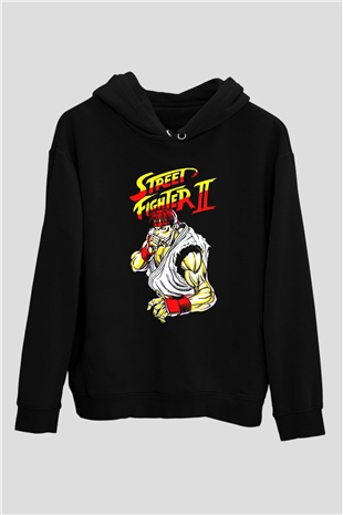 Street Fighter Siyah Unisex Hoodie