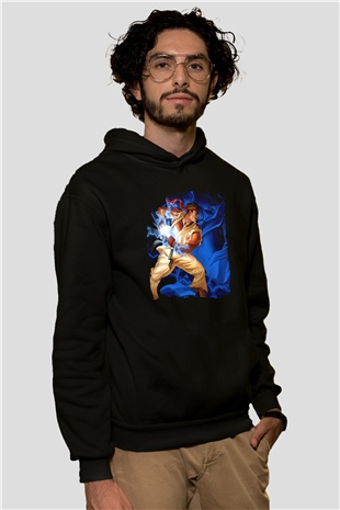 Street Fighter Siyah Unisex Hoodie