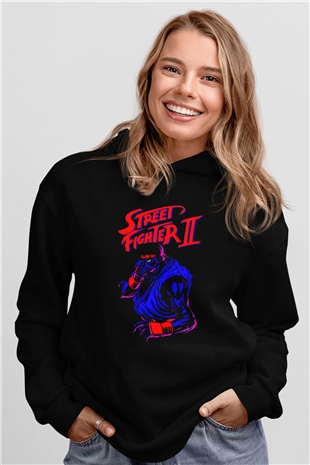 Street Fighter Siyah Unisex Hoodie