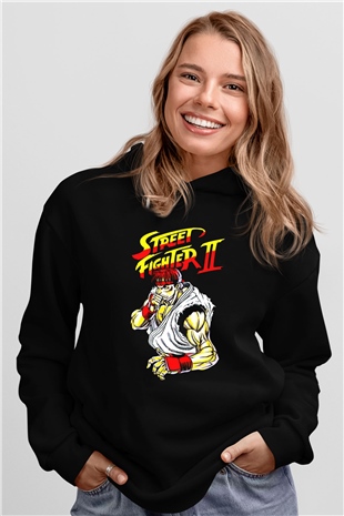 Street Fighter Siyah Unisex Hoodie