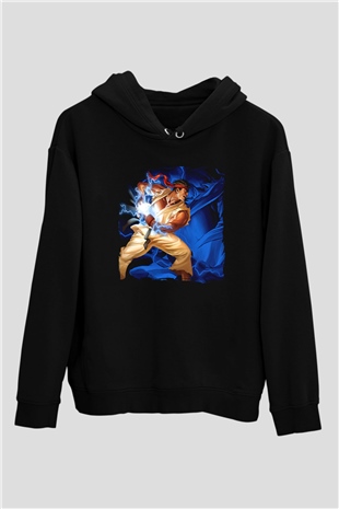 Street Fighter Siyah Unisex Hoodie